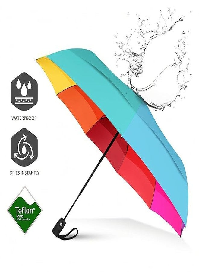 Urshigar Rainbow Umbrella 3-Fold Automatic Open and Close Umbrella UV Ray and Rain Umbrella for Women, Men & Kids - Image 2