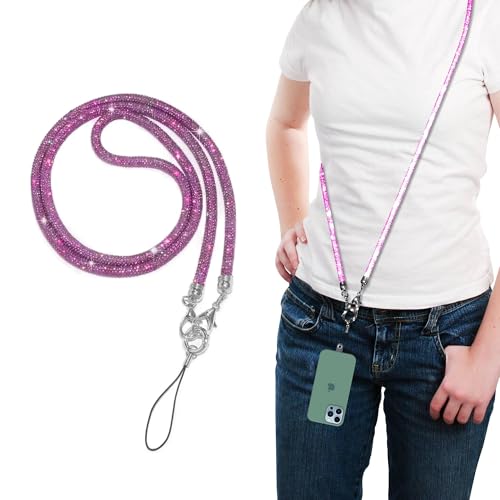 GadgetBite Diamond Charm Phone Lanyard -Cross body lanyard, Mobile Holder Strap, Hands-Free Neck Hanging Chain Accessory, Compatible with iPhone & Most Smartphones, Charms for Phone Case.(Rose Pink) - Image 1