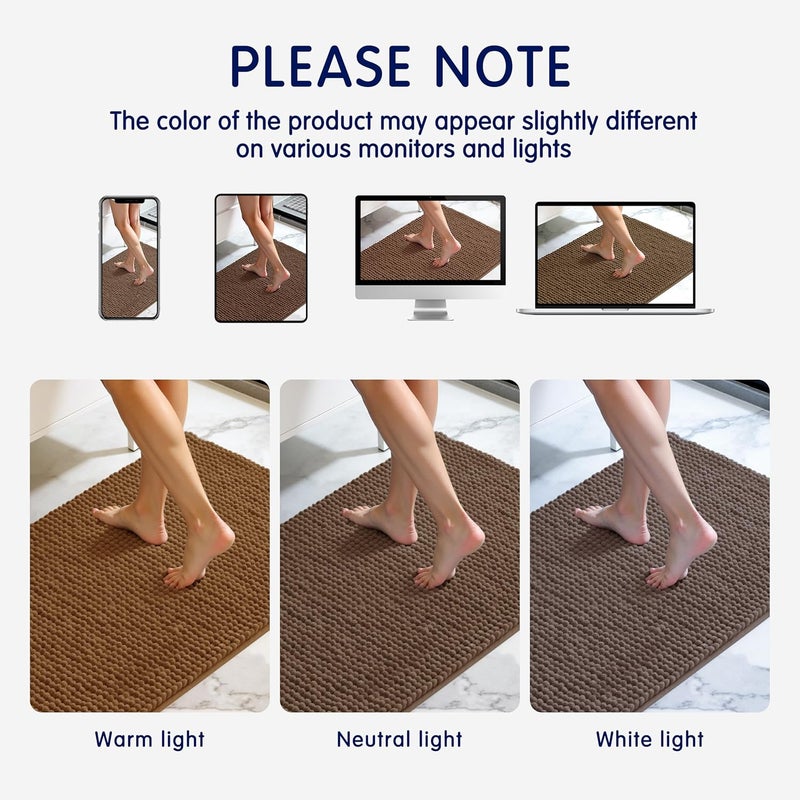 subrtex Bathroom Rugs, 20" x 32" Chenille Bath Rug Soft Short Plush Bath Mat Soft Shower Mat Water Absorbent Shower Mat Quick Dry Machine Washable, Brown - Image 4