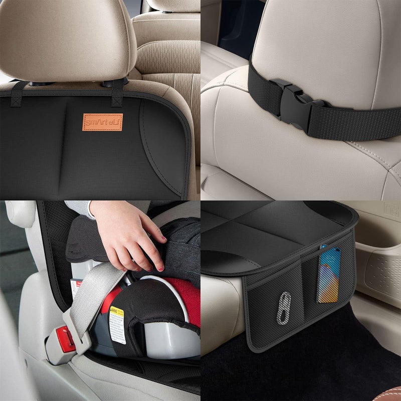 smartelf Car Seat Protector, Large Auto Protector for Child Seats with Thickest Padding and Non-Slip Backing Mesh Pockets for SUV, Sedan, Truck, Leather and Fabric - Black - Image 5