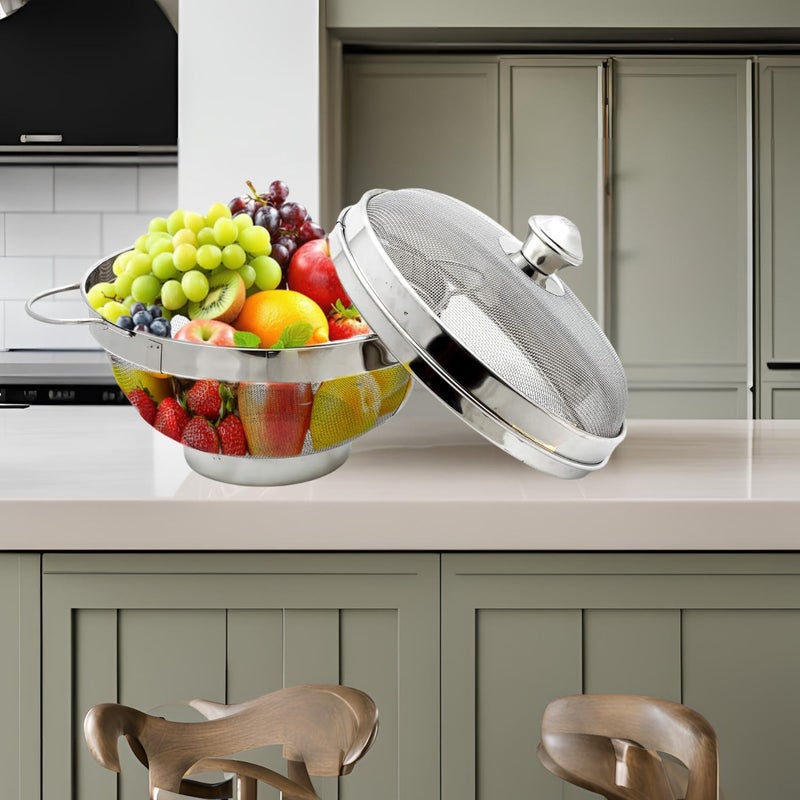 ASHMEN SS Fruit & Vegetable Storage Basket with Lid & Handles | 10 Inch Premium Mesh Basket | Fruit Basket With Lid | Fruit Basket for Dining Table & Kitchen | Must Have Kitchen Essential - Image 3