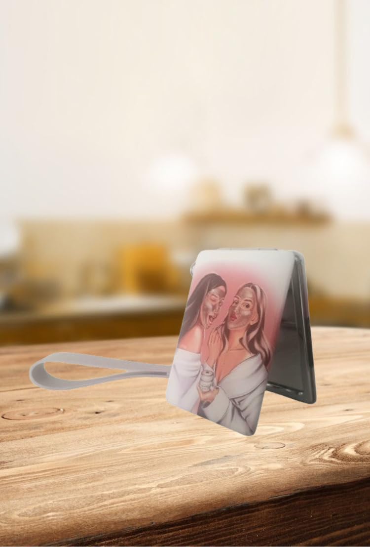 Pocket Cute Digital Printed Compact Mirror with Keychain and 1x2 Magnifying for Makeup Handbags and Travel 9cmx7cm  - Image 1