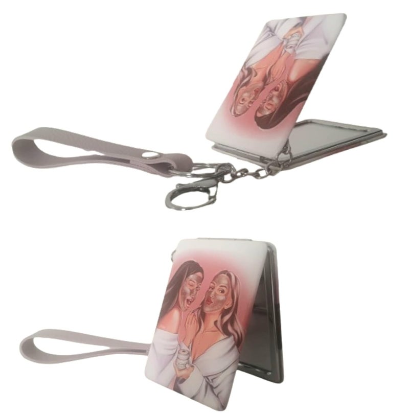 Pocket Cute Digital Printed Compact Mirror with Keychain and 1x2 Magnifying for Makeup Handbags and Travel 9cmx7cm  - Image 2