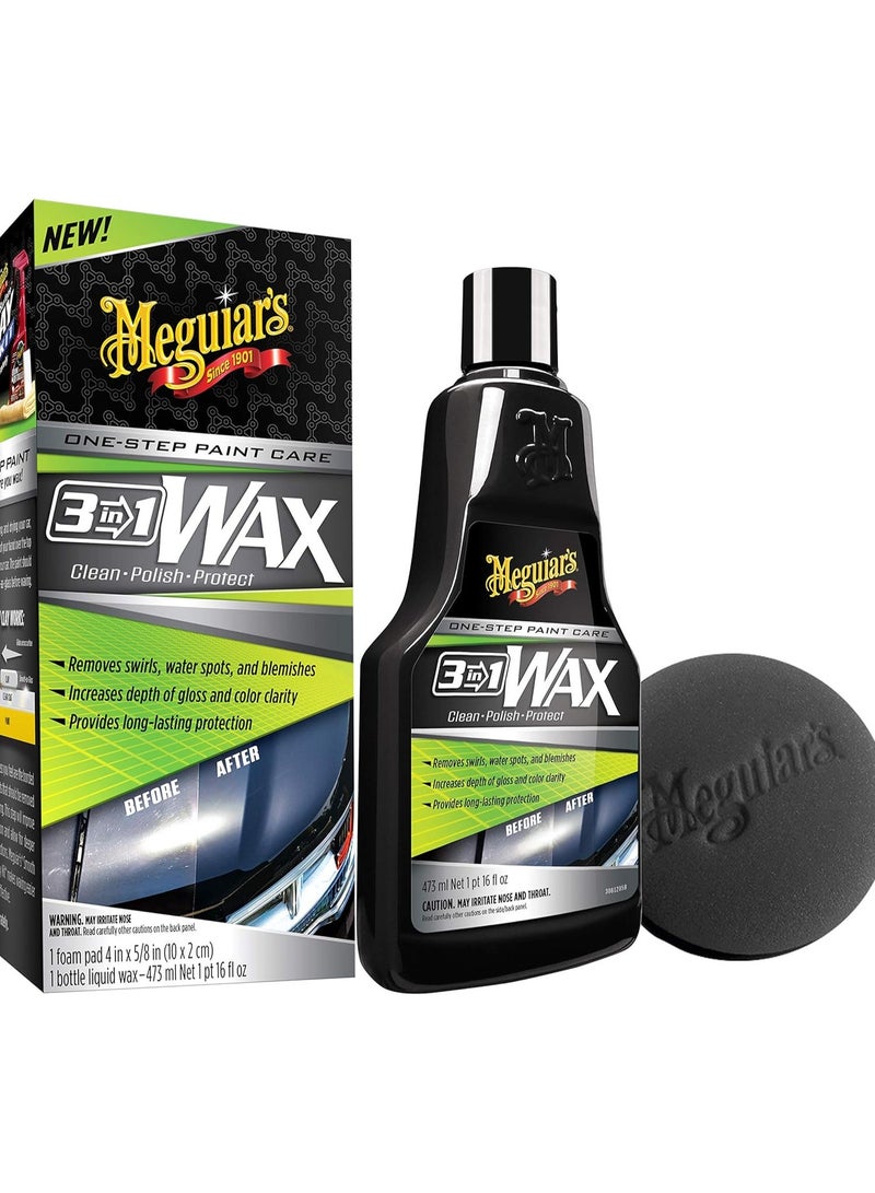 ميجوايرز G191016 3-في-1 واكس – منظف وملمع وشمع في خطوة واحدة – لمعان قوي وحماية متينة – 473 مل - Image 1