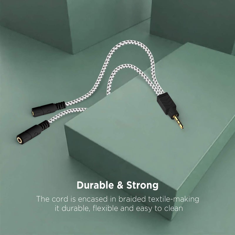 DUKABEL Headphone Splitter, Knitted 3.5mm Audio Splitter TRS 3-Pole Aux Splitter Cable for Headphones Earphones Speakers -Zebra White - Image 3