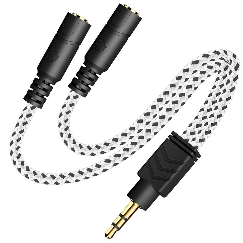 DUKABEL Headphone Splitter, Knitted 3.5mm Audio Splitter TRS 3-Pole Aux Splitter Cable for Headphones Earphones Speakers -Zebra White - Image 1