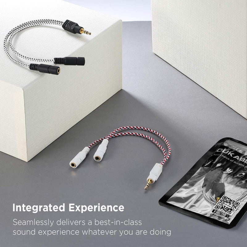 DUKABEL Headphone Splitter, Knitted 3.5mm Audio Splitter TRS 3-Pole Aux Splitter Cable for Headphones Earphones Speakers -Zebra White - Image 4