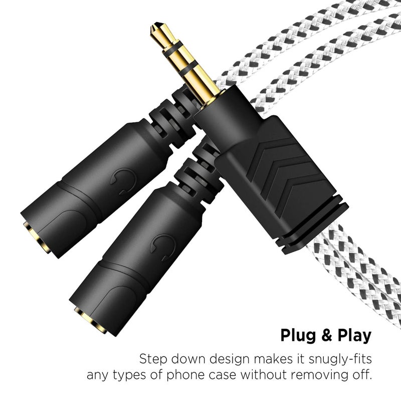 DUKABEL Headphone Splitter, Knitted 3.5mm Audio Splitter TRS 3-Pole Aux Splitter Cable for Headphones Earphones Speakers -Zebra White - Image 5