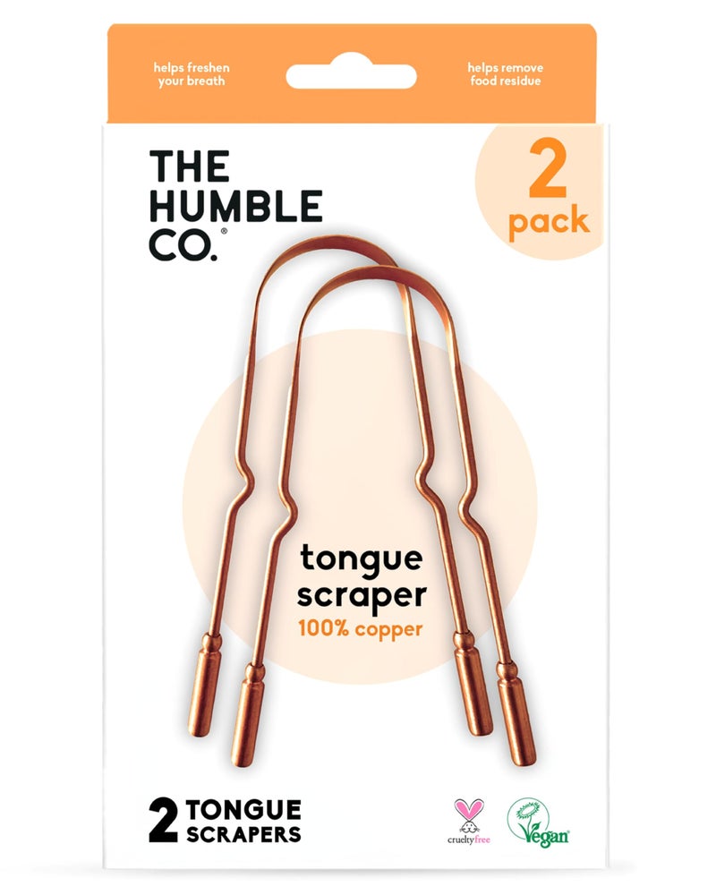 The Humble Co. مكشطة اللسان من ذا هومبل كو للبالغين والأطفال، عبوة 2 - منظف لسان من النحاس 100% يساعد في القضاء على رائحة الفم الكريهة والبكتيريا - منتجات العناية الفموية والاهتمام بالنظافة الشخصية - Image 1