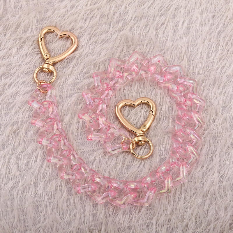 SORGERLY Acrylic Purse Chain Handbag Strap - Heart Bag Charm Keychain Accessories, 12.4 Inch Extender Chains Replacement (Pink) - Image 2