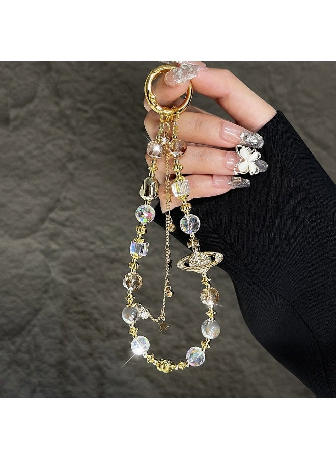 NIBEMINENT Beaded Phone Lanyard, Anti Lost Removable Wrist Strap, National Trend Awakening Lion Bracelet Pendant, Phone Keychain Lanyard,Golden