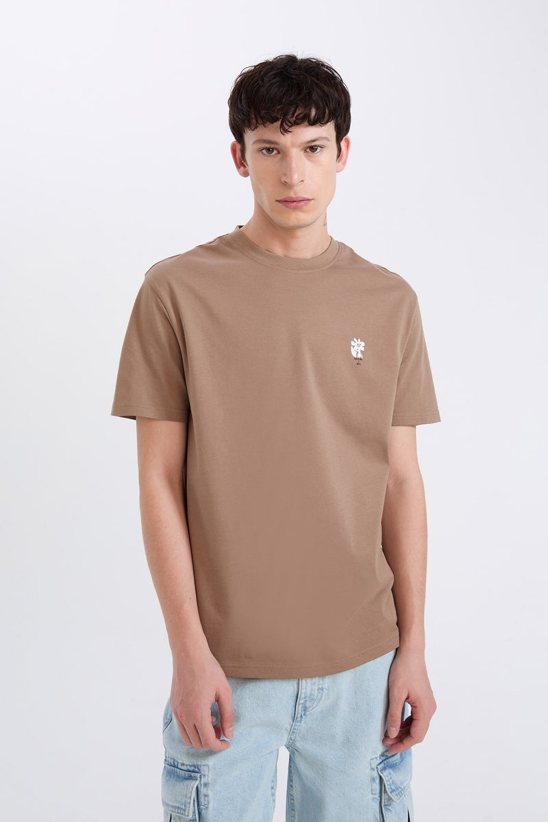 DeFacto Brown Man Regular Fit Crew Neck Printed Short Sleeve T-Shirt Casual - Image 1