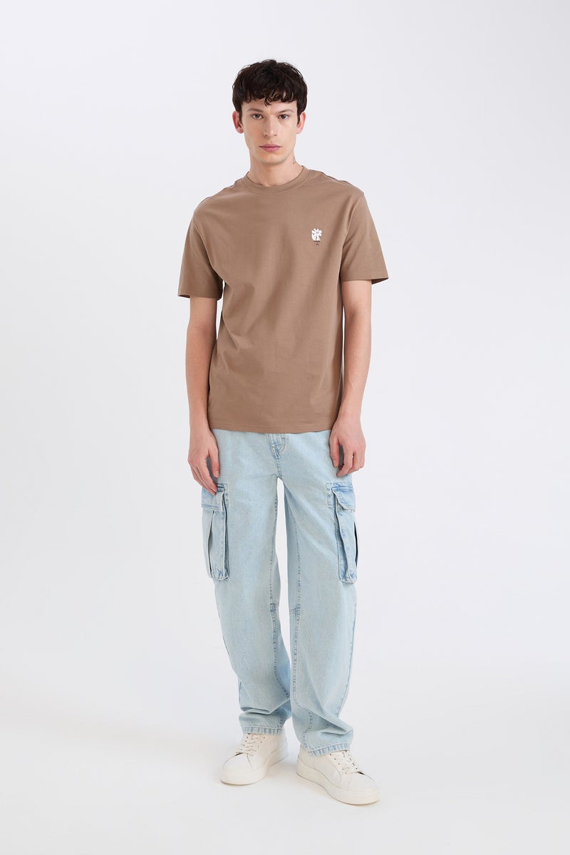 DeFacto Brown Man Regular Fit Crew Neck Printed Short Sleeve T-Shirt Casual - Image 2