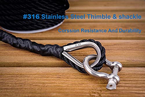 Marine System Made Nylon 3 Strand Anchor/Rigging Line Anchor Rope 3/8 Inch 100FT 150FT Black (3/8" x 100') - Image 2
