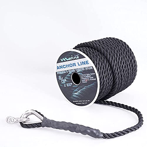 Marine System Made Nylon 3 Strand Anchor/Rigging Line Anchor Rope 3/8 Inch 100FT 150FT Black (3/8" x 100') - Image 5