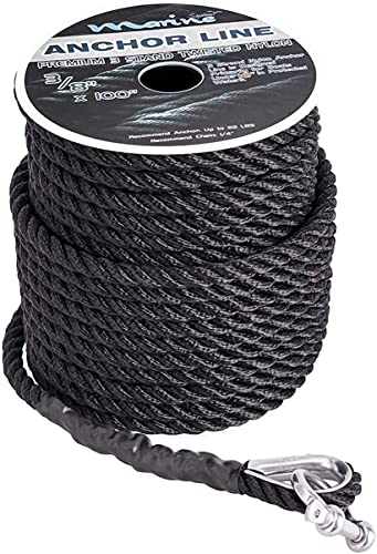 Marine System Made Nylon 3 Strand Anchor/Rigging Line Anchor Rope 3/8 Inch 100FT 150FT Black (3/8" x 100') - Image 1