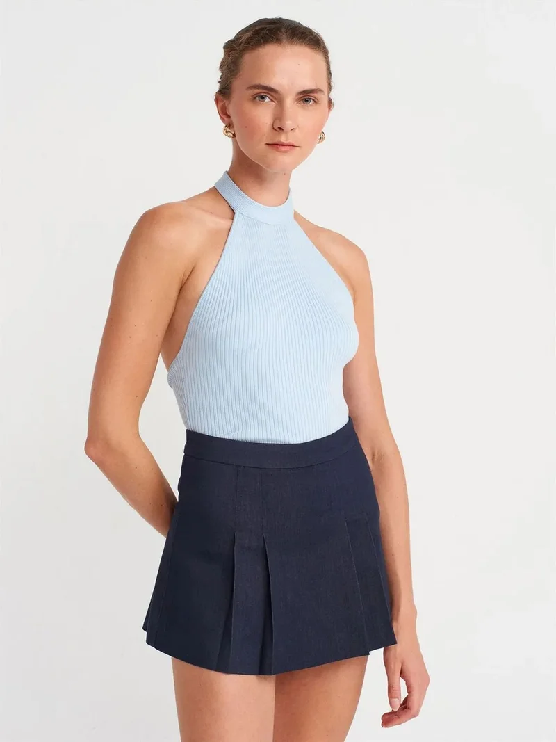 ديلفين Dilvin Ribbed Halterneck Slim-fit Blouse