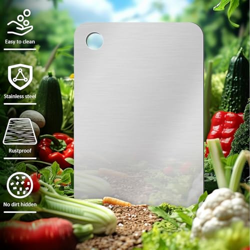 GETRIC Titanium Cutting Board, Stainless Steel Cutting Boards for Kitchen, Double Sided Food-Grade Titanium Board for Cutting Vegetables And Meat（11.8 x 7.87 inch） - Image 3