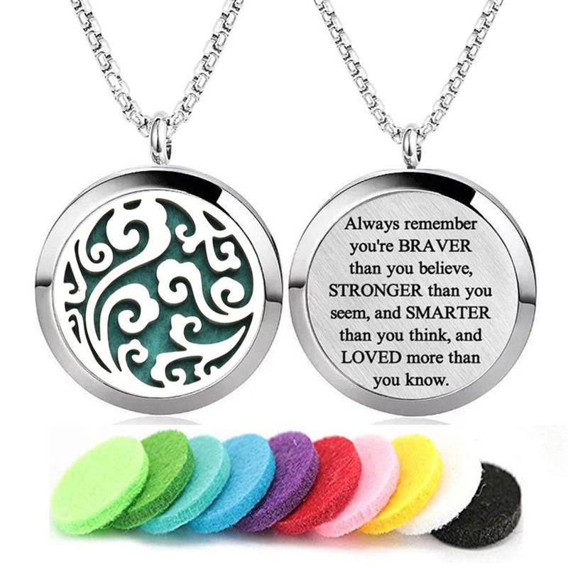 GFONDINGD Aromatherapy Essential Oil Diffuser Necklace Cloud Pattern Stainless Steel Locket Pendant - Image 1
