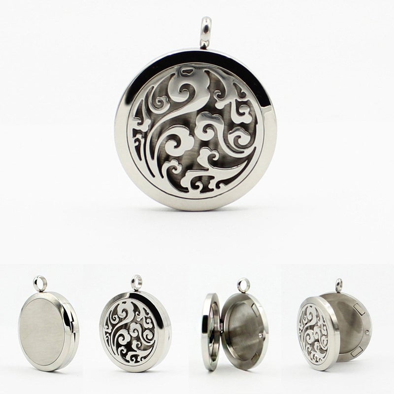 GFONDINGD Aromatherapy Essential Oil Diffuser Necklace Cloud Pattern Stainless Steel Locket Pendant - Image 3