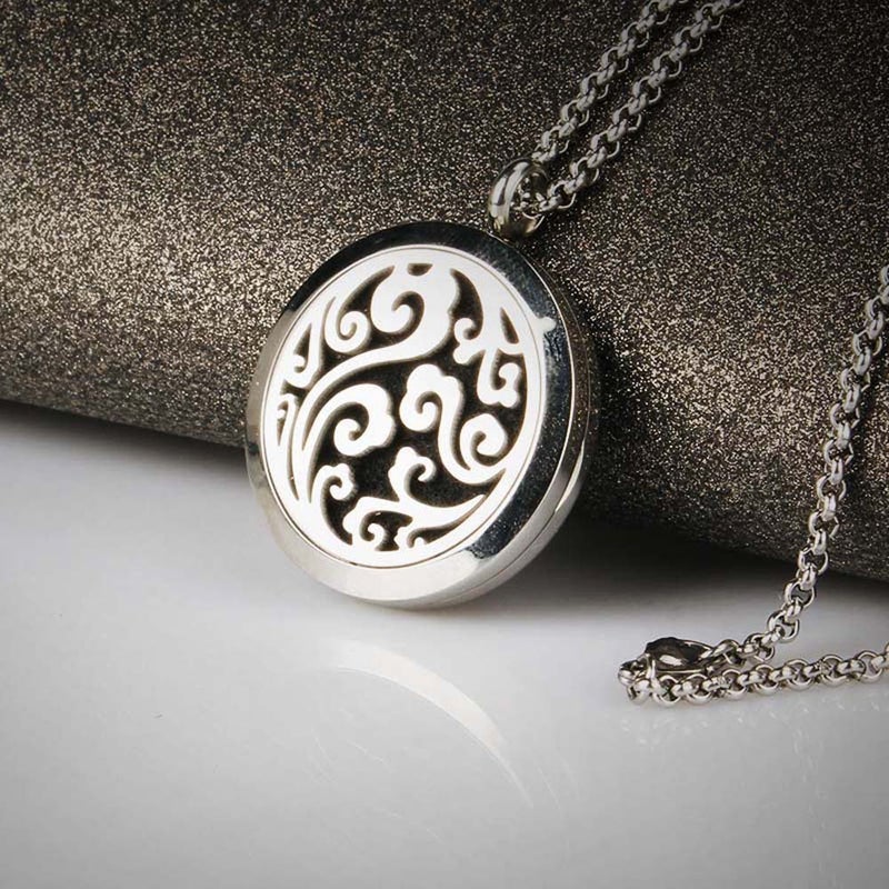 GFONDINGD Aromatherapy Essential Oil Diffuser Necklace Cloud Pattern Stainless Steel Locket Pendant - Image 5