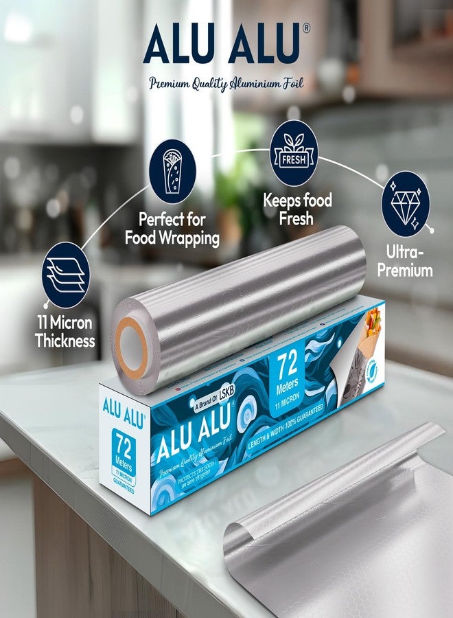 AluAlu ALU ALU 72 Meters Silver Aluminium Foil | Premium Quality | 11 Micron Thickness | Keeps Food Warm and Hygienic | Ideal for Food Wrapping, Packing, Storing and Serving - Image 2