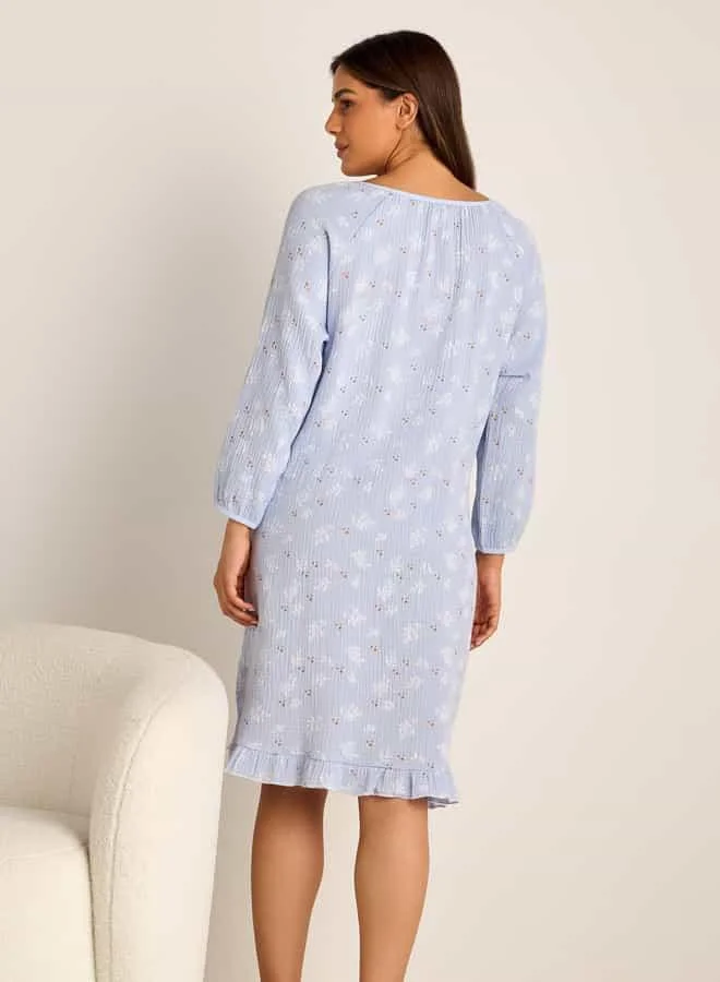Splash FAV Floral Print Maternity Night Dress with Long Sleeves