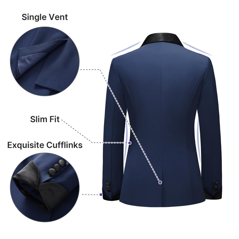 TRONSTORE Women's Pants Suit 2 Piece Set Smil Fit Jacket Shawl Sollar Blazer Dress for Women Navy M - Image 4
