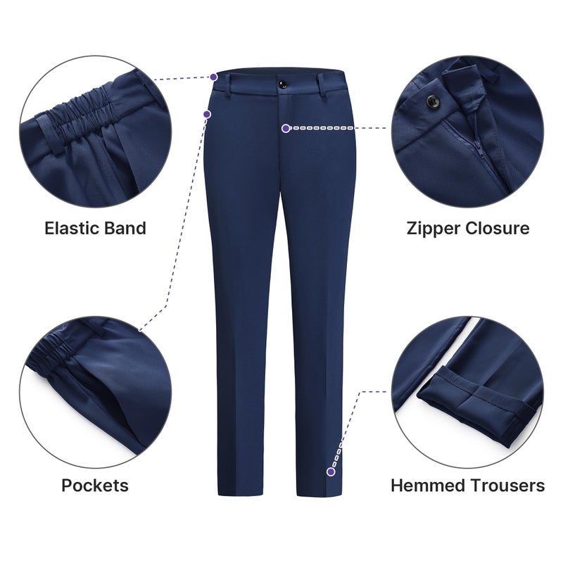 TRONSTORE Women's Pants Suit 2 Piece Set Smil Fit Jacket Shawl Sollar Blazer Dress for Women Navy M - Image 5
