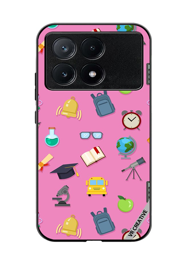 VR CREATIVE Protective Case Cover For Xiaomi Poco X6 Pro Vector Seamless Pattern Of School Color Icons On Pink Design Multicolour - Image 1