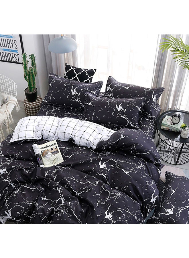 4 Piece Marble Printed Bedding Set Polyester Black/White  - Image 1