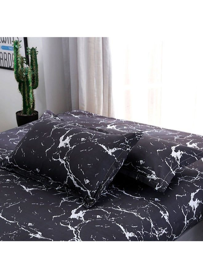 4 Piece Marble Printed Bedding Set Polyester Black/White  - Image 2