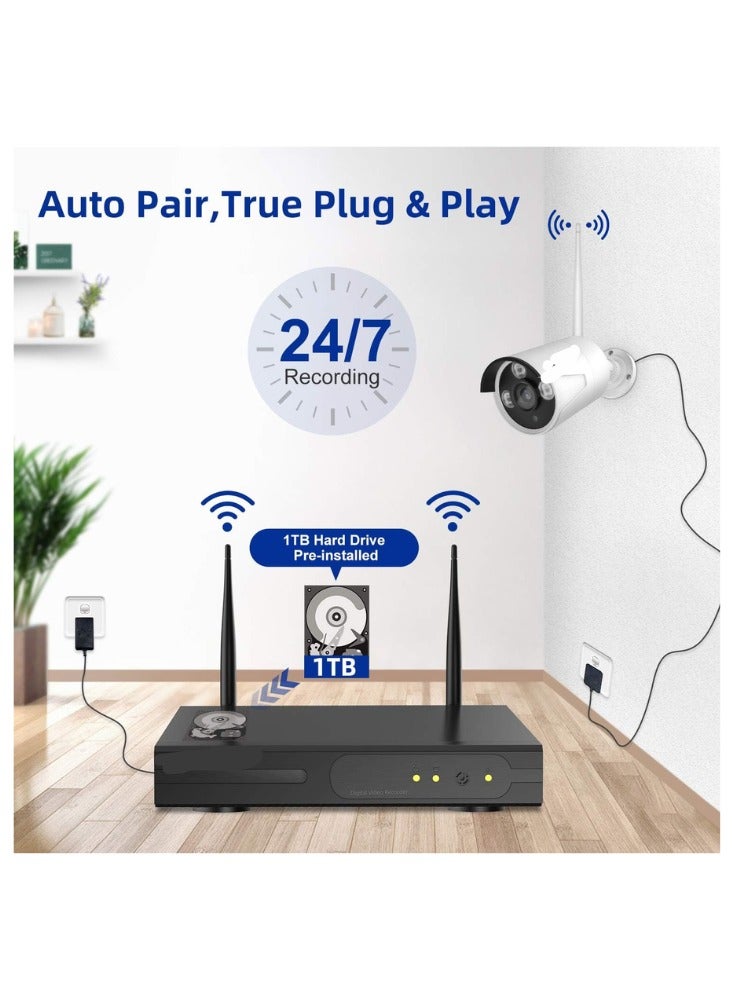 نظام كاميرات مراقبة لاسلكي – يشمل 6 كاميرات بدقة 960P + مسجل 8 قنوات وهارد 1 تيرا – ضد المياه، رؤية ليلية، تطبيق مجاني، مشاهدة من الموبايل - Image 3