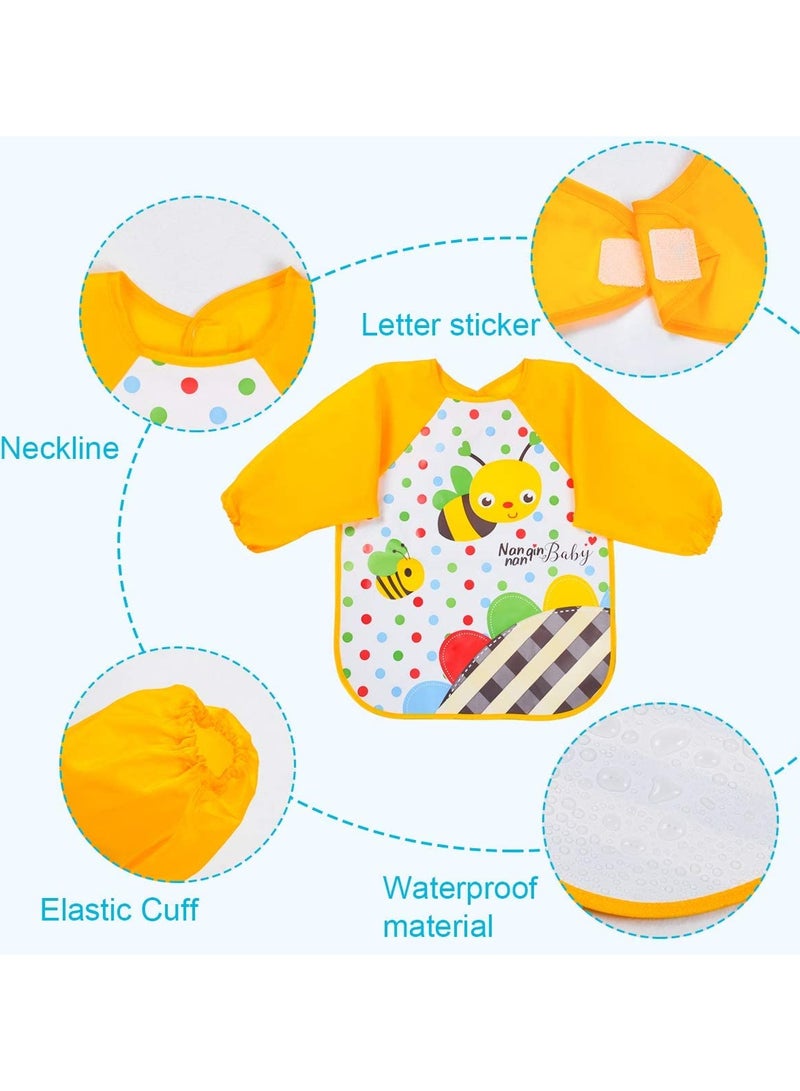 KASTWAVE Bibs with Sleeves, 4 Pcs EVA Baby Bib Waterproof Long Sleeve Bib Unisex Feeding Bibs Apron Lovely Cute Cartoon Bibs for Infant Toddler 6 Months to 3 Years Old - Image 2