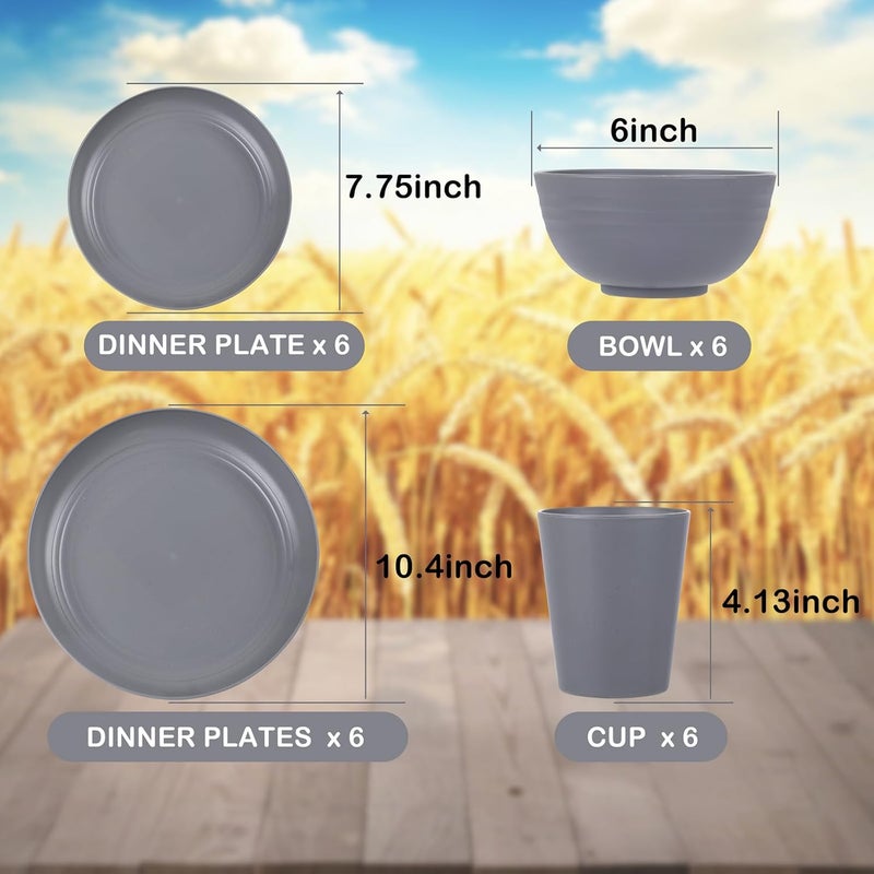 Supernal Wheat Straw Dinnerware SetsUnbreakable Dinner Plates for 6Microwave Dishwasher SafeReusable DinnerwareDark Gray Set 12pcs Plates 6pcs Bowls 6pcs Cups - Image 3