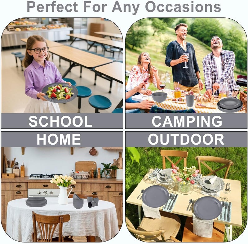 Supernal Wheat Straw Dinnerware SetsUnbreakable Dinner Plates for 6Microwave Dishwasher SafeReusable DinnerwareDark Gray Set 12pcs Plates 6pcs Bowls 6pcs Cups - Image 5