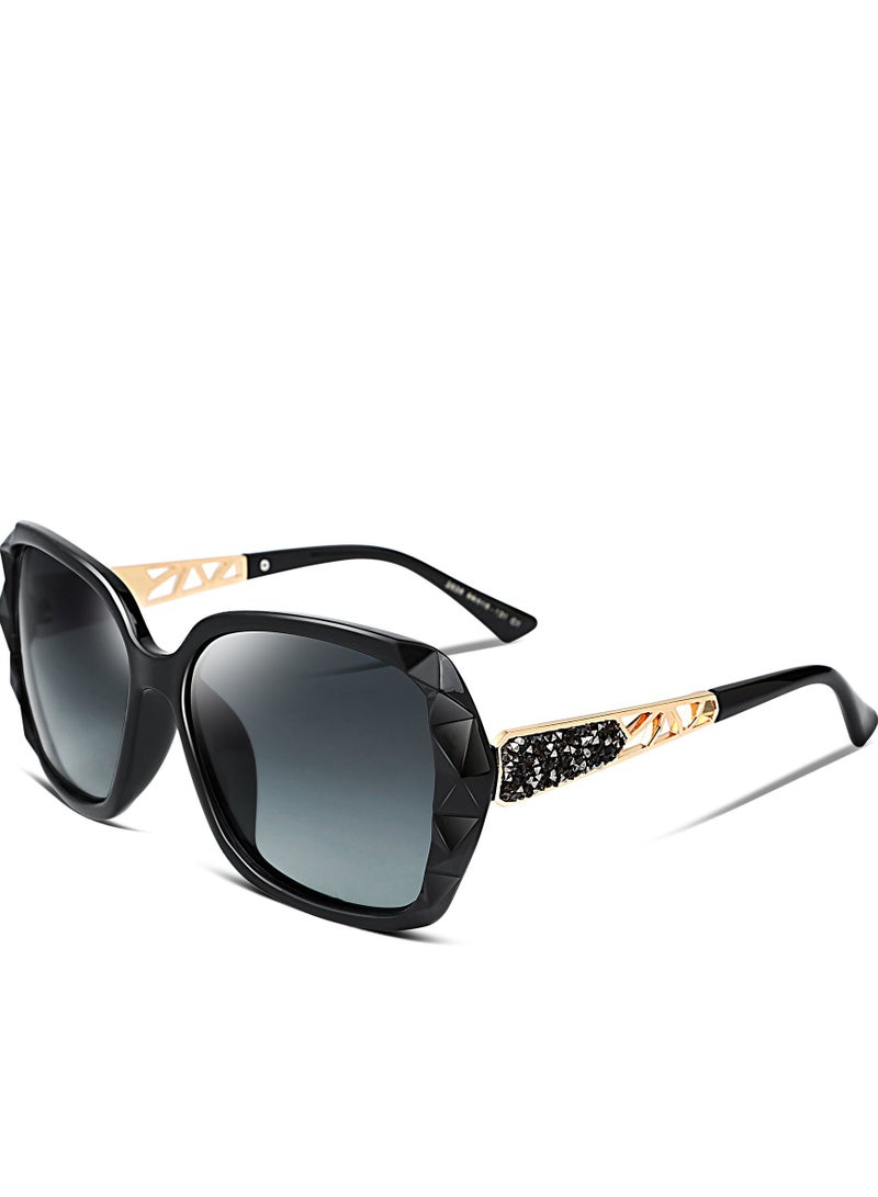 FEISEDY Polarized Women Square Sunglasses Sparkling Composite Shiny Frame  - Image 1