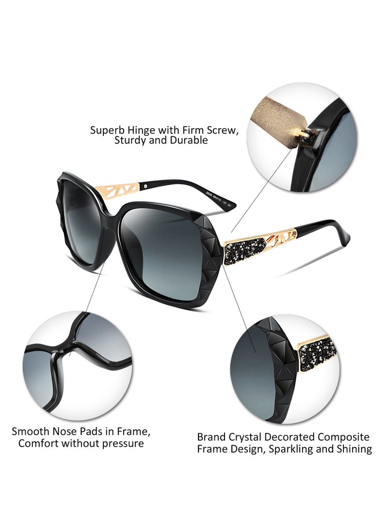 FEISEDY Polarized Women Square Sunglasses Sparkling Composite Shiny Frame  - Image 2