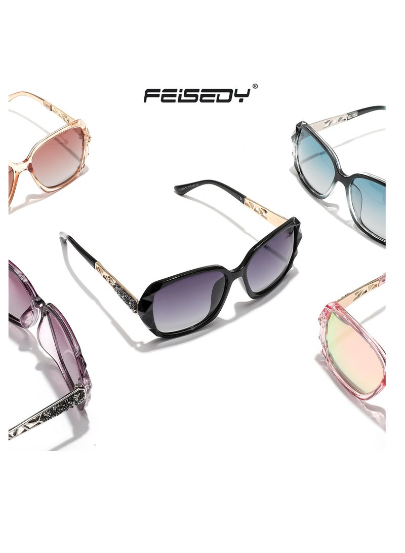 FEISEDY Polarized Women Square Sunglasses Sparkling Composite Shiny Frame  - Image 3