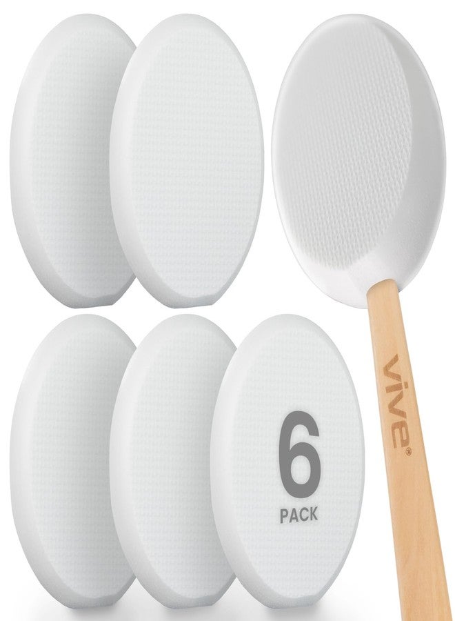 Vive Back Lotion Applicator Replacement Pads (6 Pack) - Long Reach Handle Loofah Sponge Shower Scrubber for Self Application - Body Bath Wash Brush for Skin Cream, Suntan, Tanning, Aloe - Men, Women - Image 1