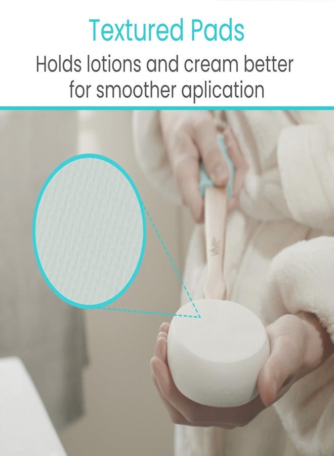 Vive Back Lotion Applicator Replacement Pads (6 Pack) - Long Reach Handle Loofah Sponge Shower Scrubber for Self Application - Body Bath Wash Brush for Skin Cream, Suntan, Tanning, Aloe - Men, Women - Image 2