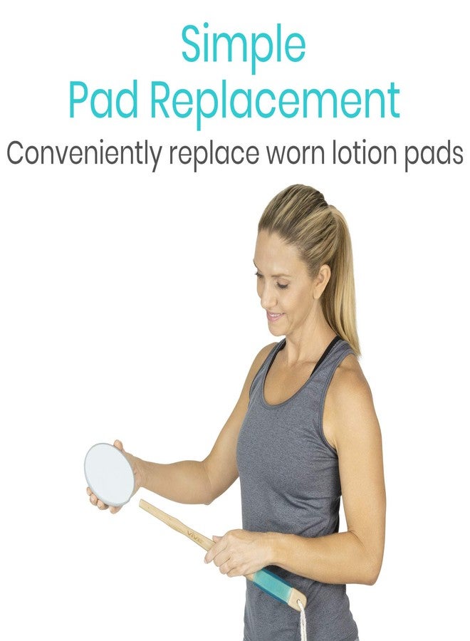 Vive Back Lotion Applicator Replacement Pads (6 Pack) - Long Reach Handle Loofah Sponge Shower Scrubber for Self Application - Body Bath Wash Brush for Skin Cream, Suntan, Tanning, Aloe - Men, Women - Image 3