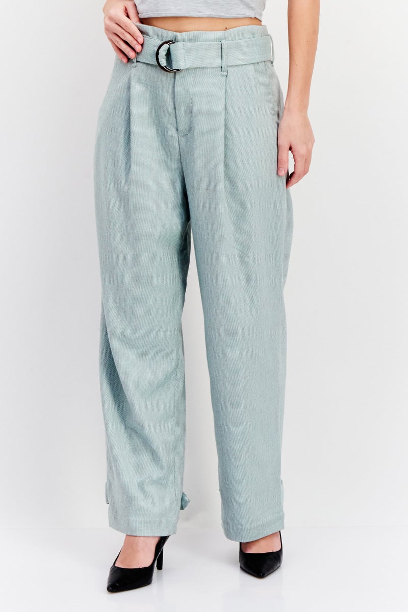 ONLY Women Regular Fit Textured Wide Leg Pant, Sage Green - Image 1