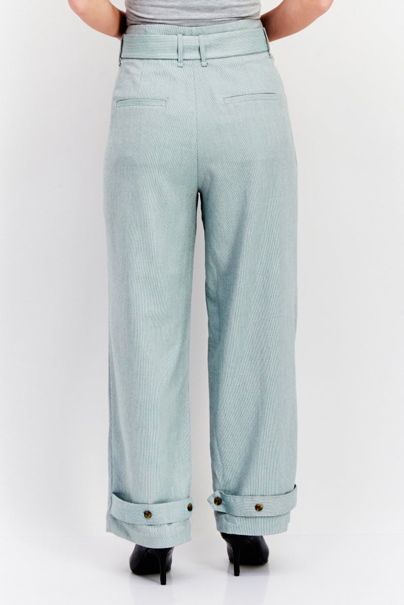 ONLY Women Regular Fit Textured Wide Leg Pant, Sage Green - Image 3