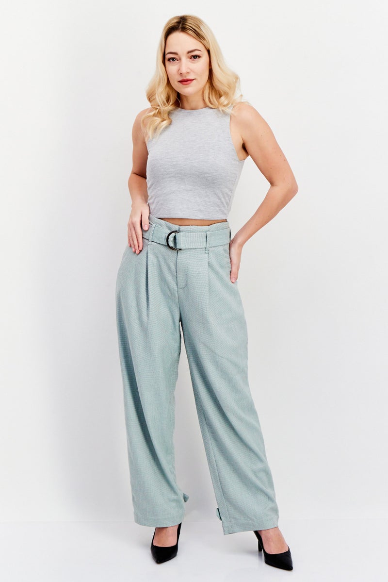 ONLY Women Regular Fit Textured Wide Leg Pant, Sage Green - Image 4