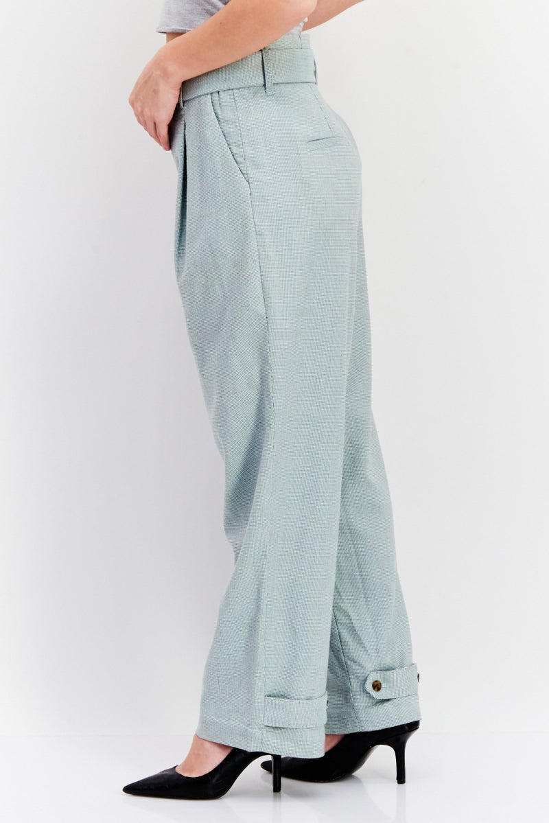 ONLY Women Regular Fit Textured Wide Leg Pant, Sage Green - Image 2