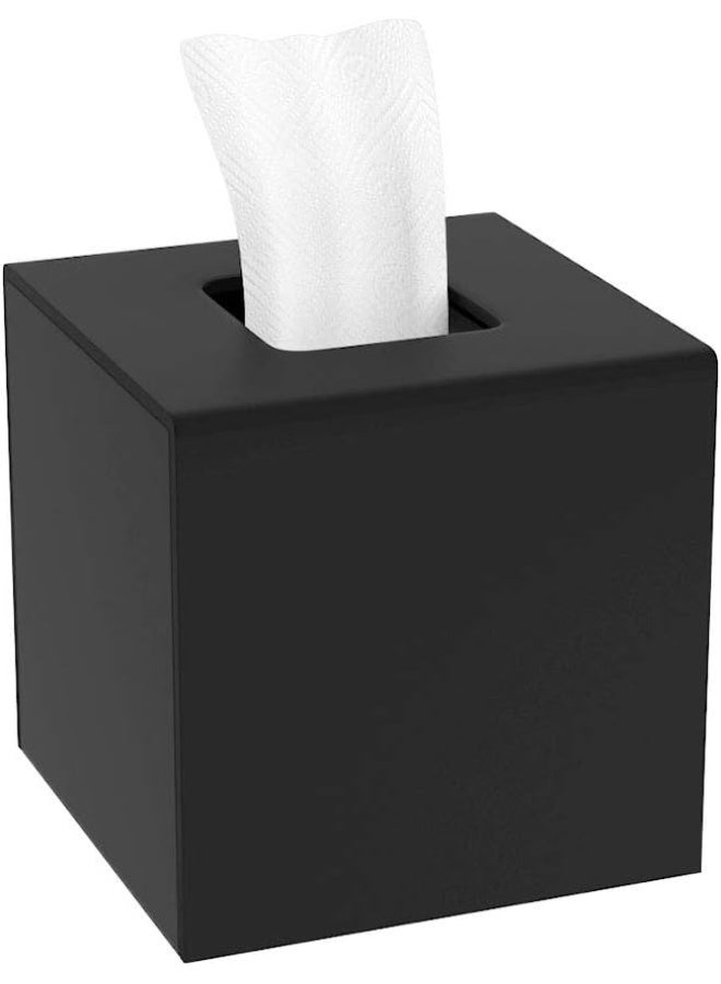 TPGP Tissue Box Cover, Acrylic Tissue Holder Napkin Dispenser For Home Office Restaurant Desk Decor, Black Square 5.4X5.4X5.4''  - Image 1