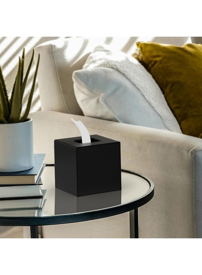 TPGP Tissue Box Cover, Acrylic Tissue Holder Napkin Dispenser For Home Office Restaurant Desk Decor, Black Square 5.4X5.4X5.4''  - Image 2