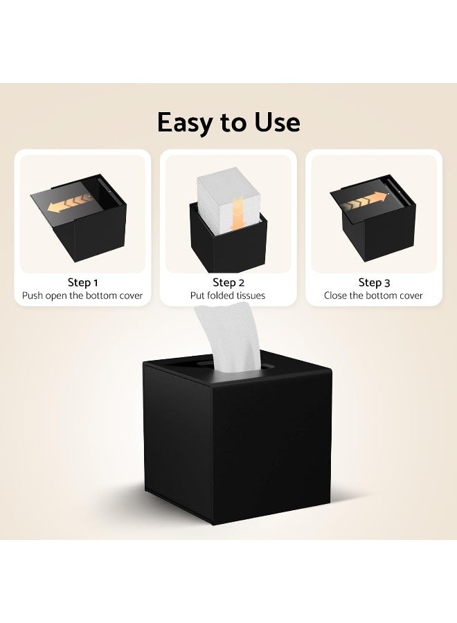 TPGP Tissue Box Cover, Acrylic Tissue Holder Napkin Dispenser For Home Office Restaurant Desk Decor, Black Square 5.4X5.4X5.4''  - Image 5
