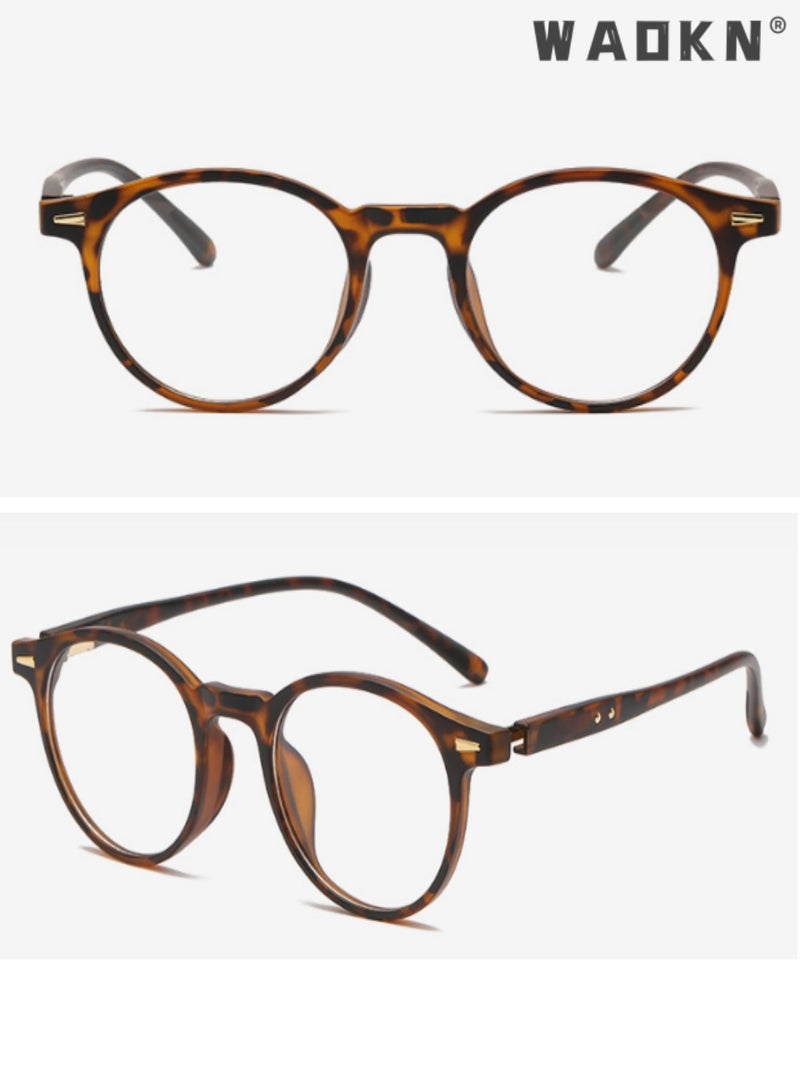 WAOKN Unisex Retro Round Blue Light Blocking GlassesAnti Blue Light, Sand Tortoiseshell TR90 Ultra-Light Frame Resin Lens Eyeglasses,Flattering Face-Slimming Effect, Prescription Friendly Anti Eyestrain Glasses for Office Commute Daily Wear - Image 4